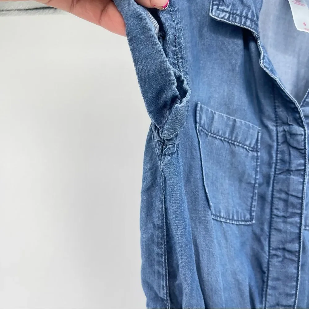 Justice Girl’s Blue Chambray Lyocell Short Sleeve One Piece Romper Size 6